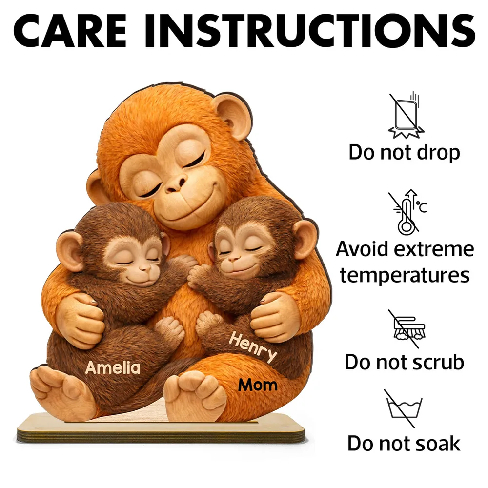 Personalized 2-Layer Wooden Plaque with Hugging Mom Monkey and Babies - Unique Mother's Day Gift for Mom - Image 5