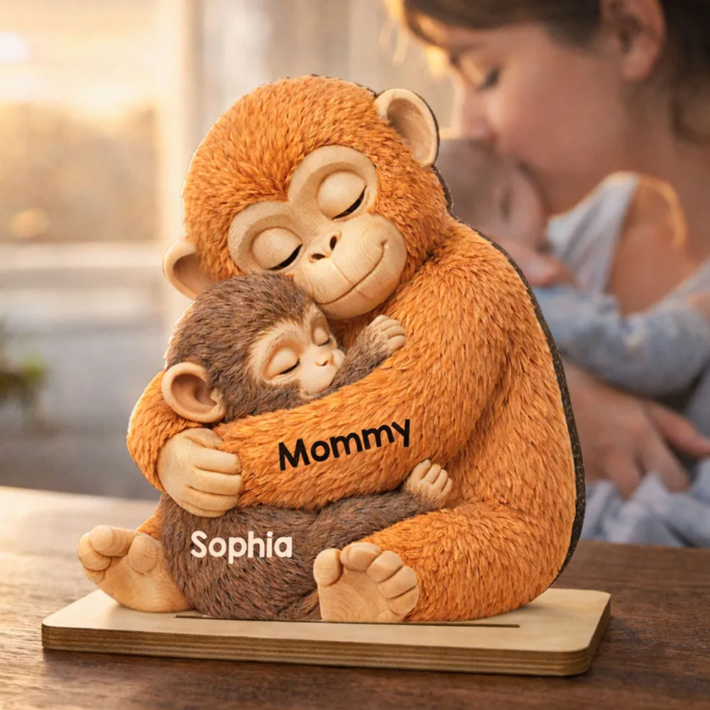 Personalized 2-Layer Wooden Plaque with Hugging Mom Monkey and Babies - Unique Mother's Day Gift for Mom - Image 7