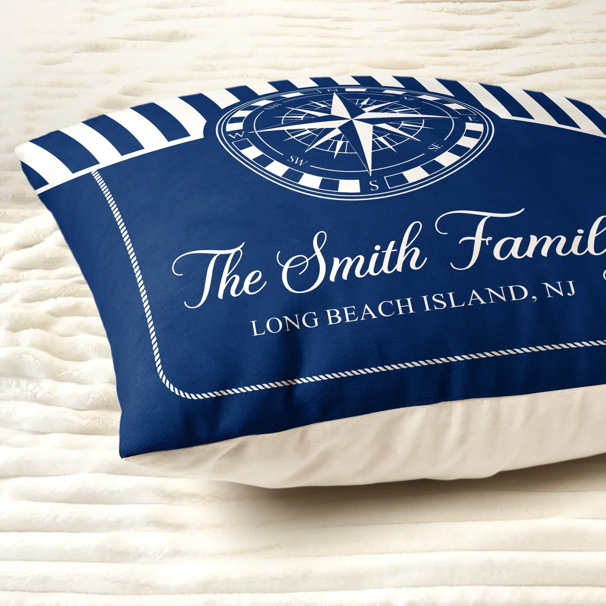 Navy Coastal Square Pillow, Personalized Family Name Boat Style Accent, Crisp Nautical Look, Unique Gift for Beach House - Image 5
