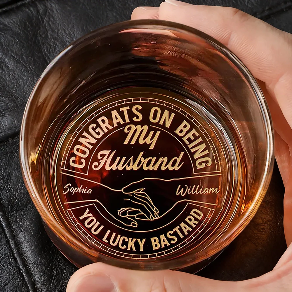 Personalized Engraved Whiskey Glass Congrats On Being My Husband Funny Bar Gift, Classic Look for Him