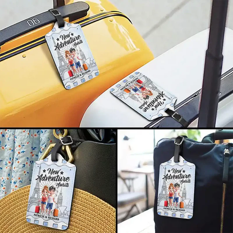 Leather Luggage Tag Personalized Travel Gift for Couples, And So The Adventure Begins, Stylish Luggage Identification for Trips - Image 3