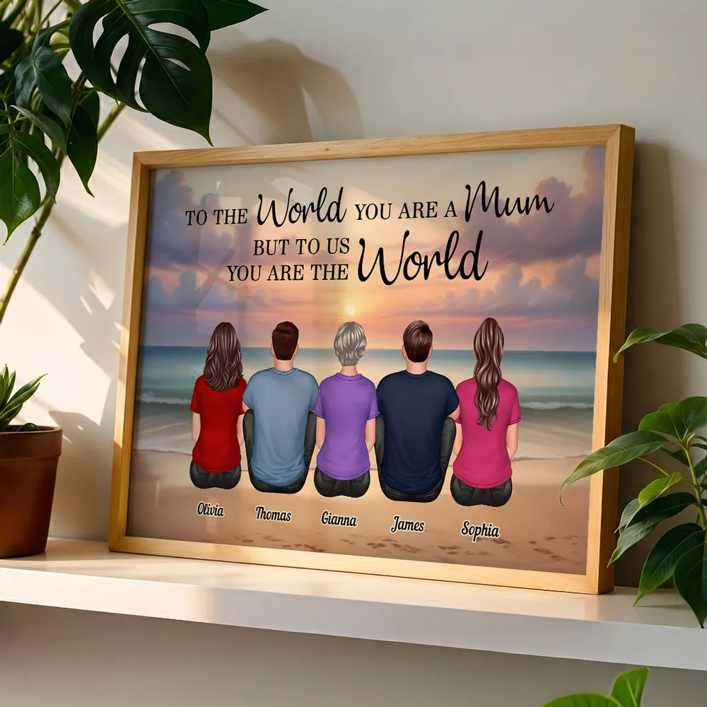 To The World You Are A Mum Poster, Personalized Beach Sunset Family Keepsake, Heartwarming Wall Decor Gift for Mom - Image 3