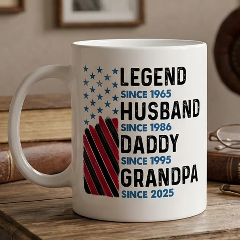 Legend Husband Daddy Grandpa Ceramic Mug - Personalized Keepsake Gift For Morning Coffee With Bold Patriotic Look