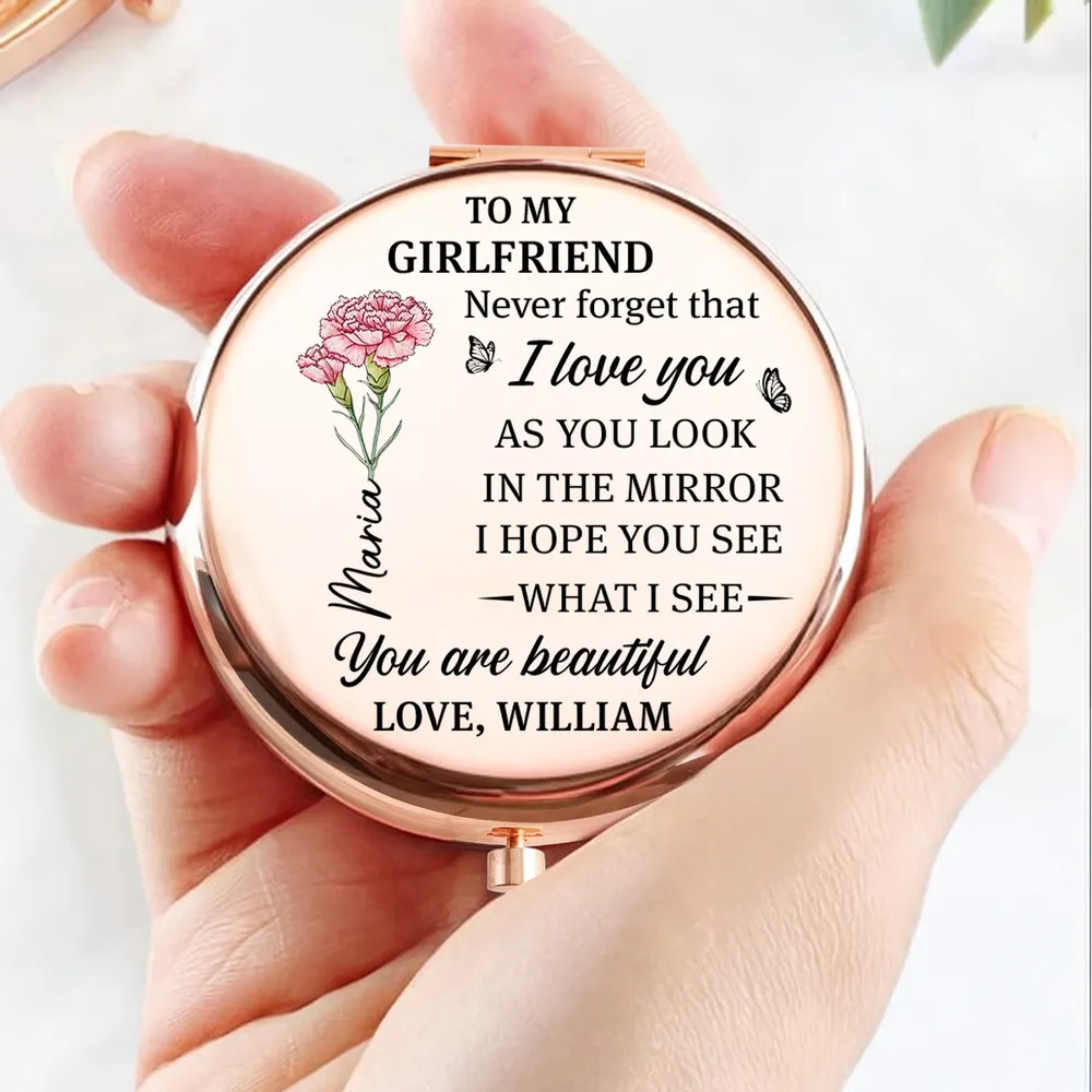 Metal Compact Mirror with Sweet Mirror Message for Wife, Personalized Touch, Purple Floral Design, Thoughtful Gift for Her - Image 3