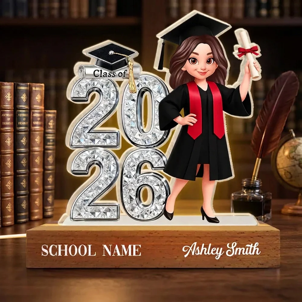 Class of Graduation Block LED Light Plaque, Personalized Keepsake With Warm Glow for Bedroom or Desk, Thoughtful Gift for Grad