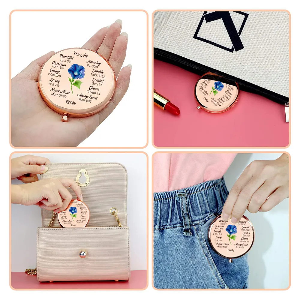 Metal Compact Mirror Personalized Name Gift with Uplifting Faith Words Lily Art Daily Reminder for Mom Daughter Friend - Image 5