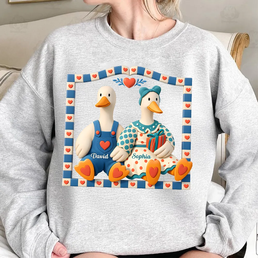 Personalized Goose Couple Classic Tee, Cute Cottagecore Cartoon Art, Romantic Unique Gift for Couples - Image 4