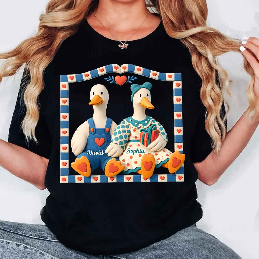 Personalized Goose Couple Classic Tee, Cute Cottagecore Cartoon Art, Romantic Unique Gift for Couples - Image 7