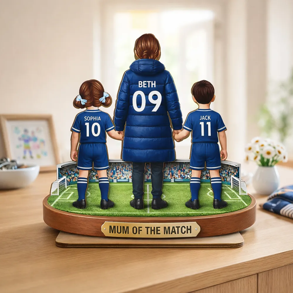 Personalized 2-Layer Wooden Plaque Soccer Mom and Kids Holding Hands Field Scene, Mum of the Match Unique Gift - Image 6