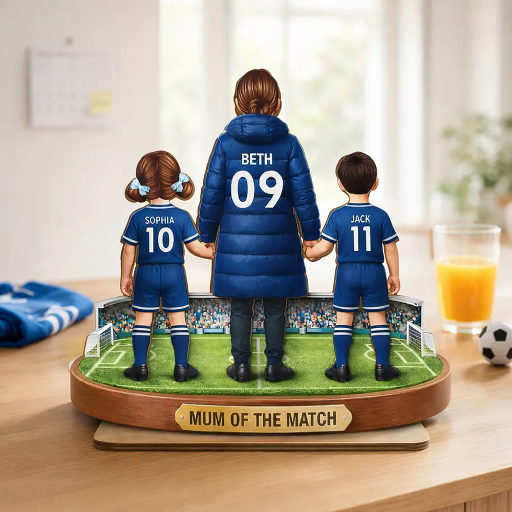 Personalized 2-Layer Wooden Plaque Soccer Mom and Kids Holding Hands Field Scene, Mum of the Match Unique Gift - Image 8
