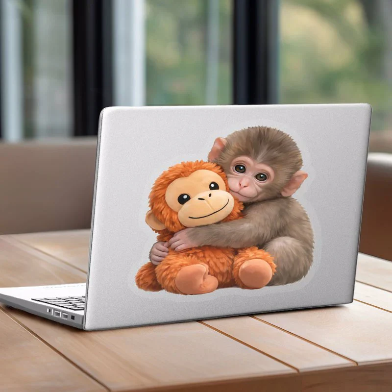 Personalized Baby Monkey Hugging Plush Sticker Decal for Car Window or Locker, Cute Unique Gift for Kids & Grandson - Image 2