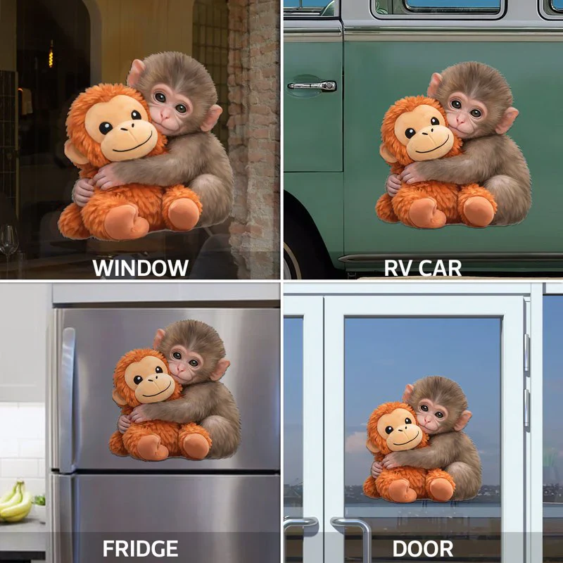 Personalized Baby Monkey Hugging Plush Sticker Decal for Car Window or Locker, Cute Unique Gift for Kids & Grandson - Image 5