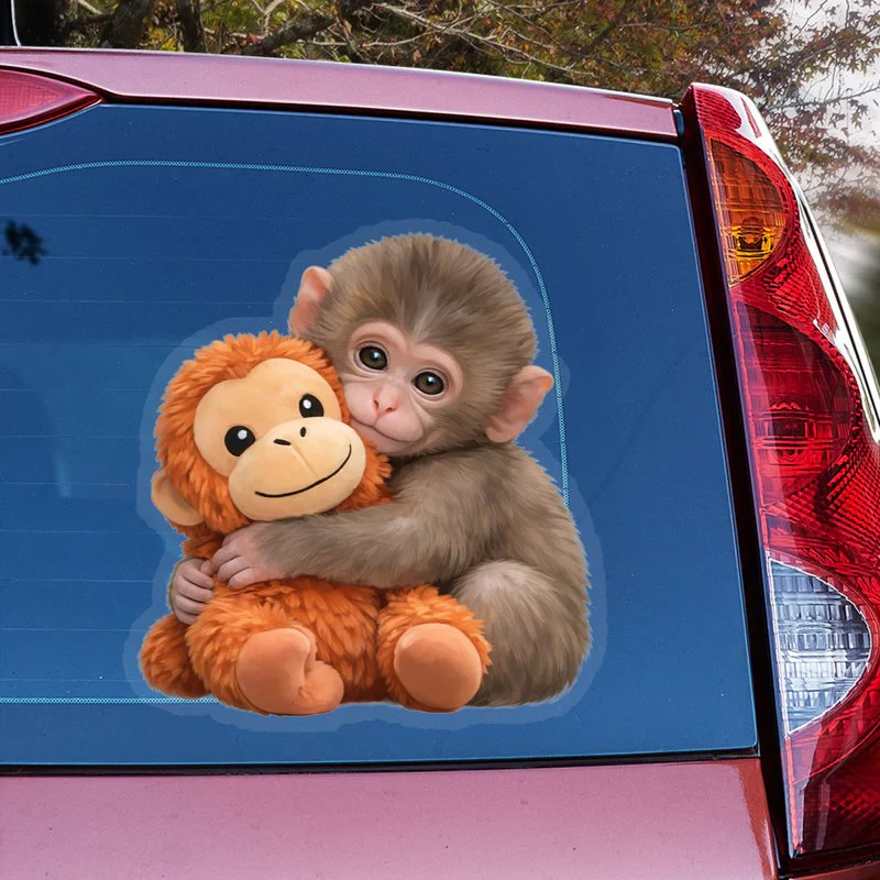 Personalized Baby Monkey Hugging Plush Sticker Decal for Car Window or Locker, Cute Unique Gift for Kids & Grandson - Image 8
