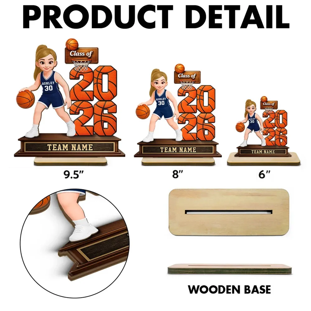 Personalized Basketball Class Of 2-Layer Wooden Plaque for Senior Player on Court, Unique Graduation Gift - Image 4