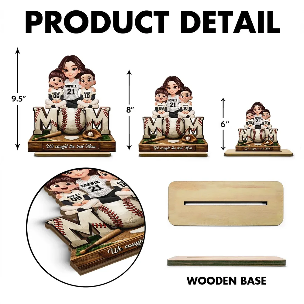 2-Layer Wooden Plaque Personalized Baseball Mom and Kids Team Jersey Look - Sweet Living Room Display and Creative Gift for Mom - Image 3