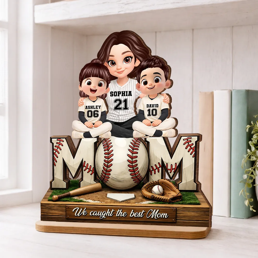 2-Layer Wooden Plaque Personalized Baseball Mom and Kids Team Jersey Look - Sweet Living Room Display and Creative Gift for Mom - Image 6