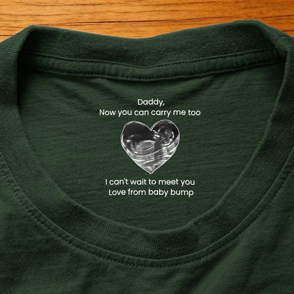 Personalized Hidden Message Neck Tag Classic Tee, Daddy I Can't Wait To Meet You, Heart Sonogram Gift for Dad
