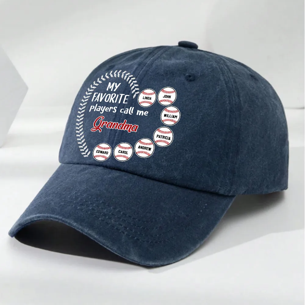 Personalized Washed Denim Baseball Cap, My Favorite Players Call Me Grandma, Vintage Baseball Gift for Grandma - Image 4