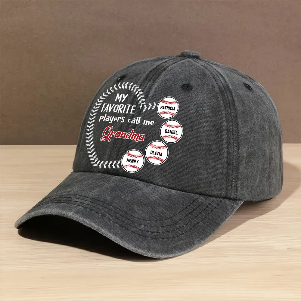Personalized Washed Denim Baseball Cap, My Favorite Players Call Me Grandma, Vintage Baseball Gift for Grandma - Image 5