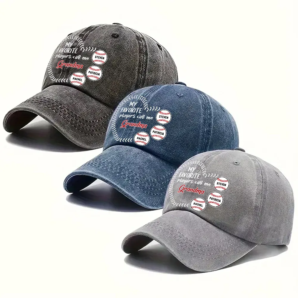 Personalized Washed Denim Baseball Cap, My Favorite Players Call Me Grandma, Vintage Baseball Gift for Grandma - Image 7