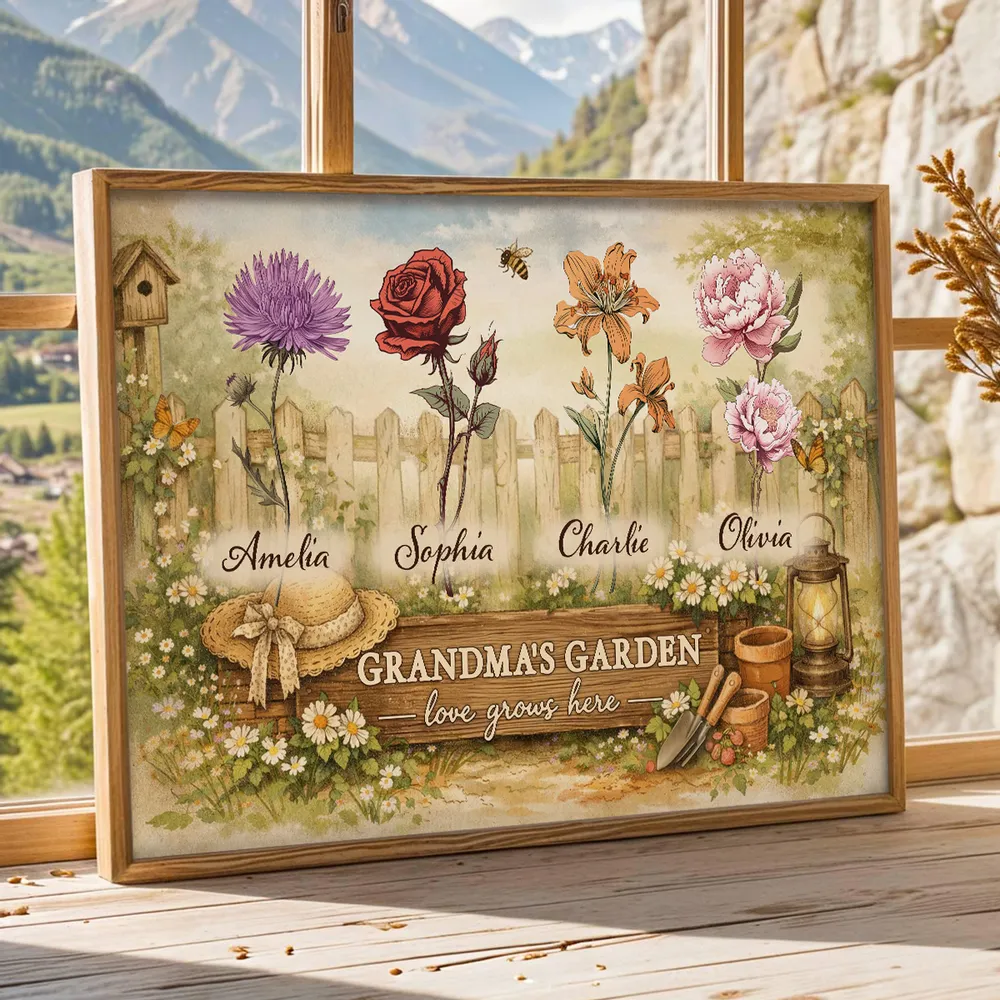 Personalized Grandma's Garden Flowers Poster, Vintage Cottagecore Wall Art, Unique Gift for Grandma or Mom - Image 2