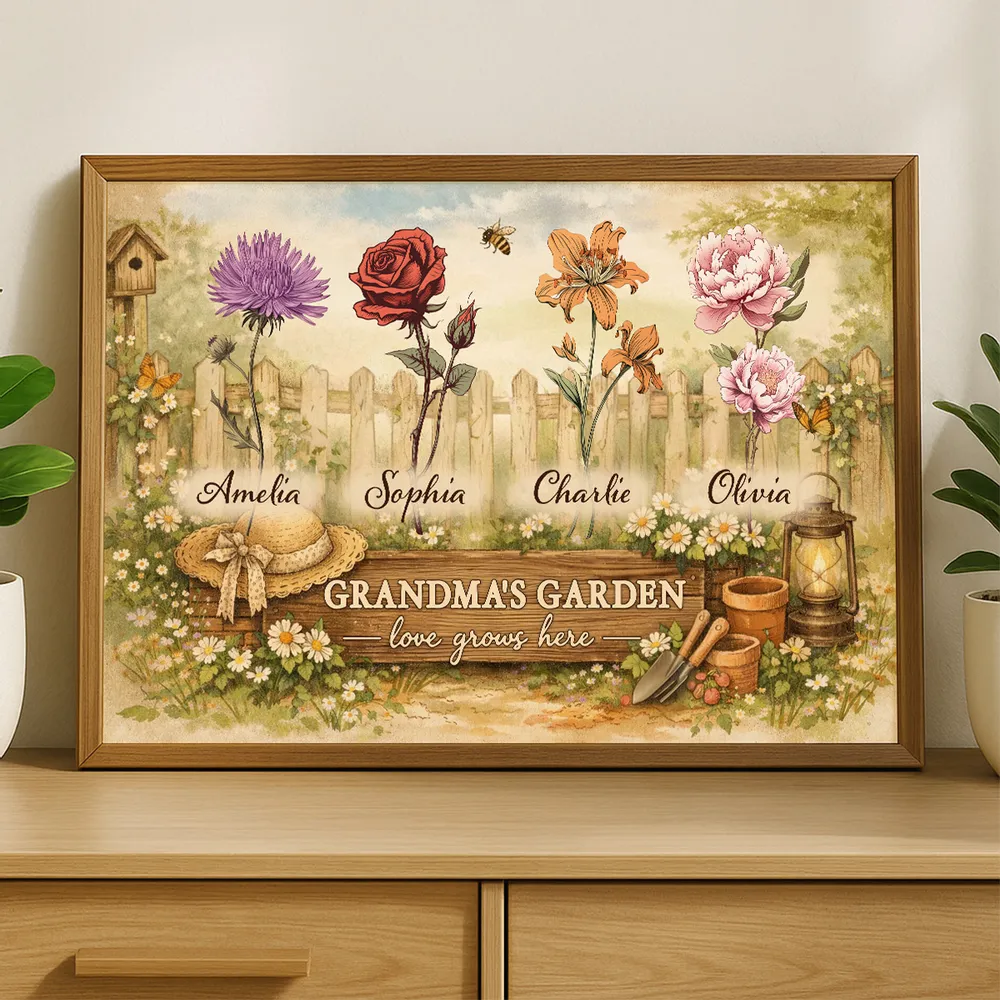 Personalized Grandma's Garden Flowers Poster, Vintage Cottagecore Wall Art, Unique Gift for Grandma or Mom - Image 4
