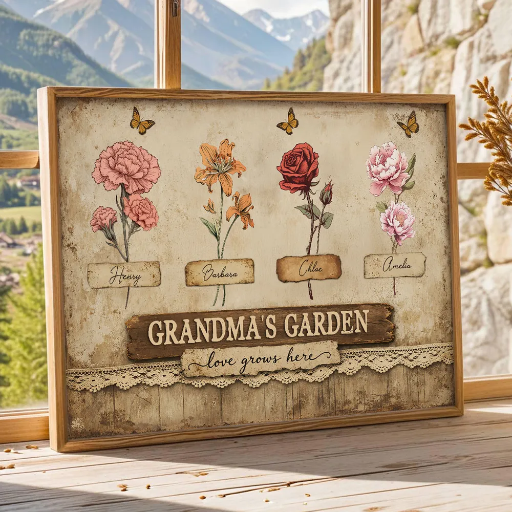 Personalized Grandma's Garden Poster, Vintage Floral Butterflies Wall Art, Unique Gift for Grandma or Mom - Image 2