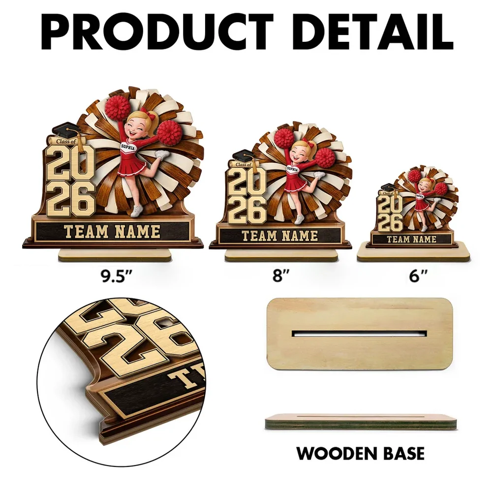 Personalized 2-Layer Wooden Plaque Cheerleader Graduation Decor With Class of and Team Name, Unique Gift - Image 7