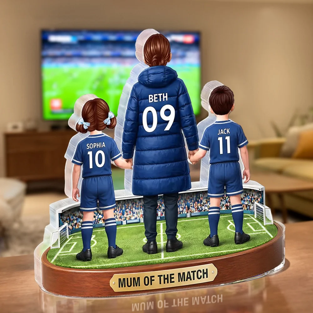 Personalized Shaped Acrylic Block Plaque Soccer Mom Holding Hands with Kids Keepsake, Mum of the Match Gift - Image 2