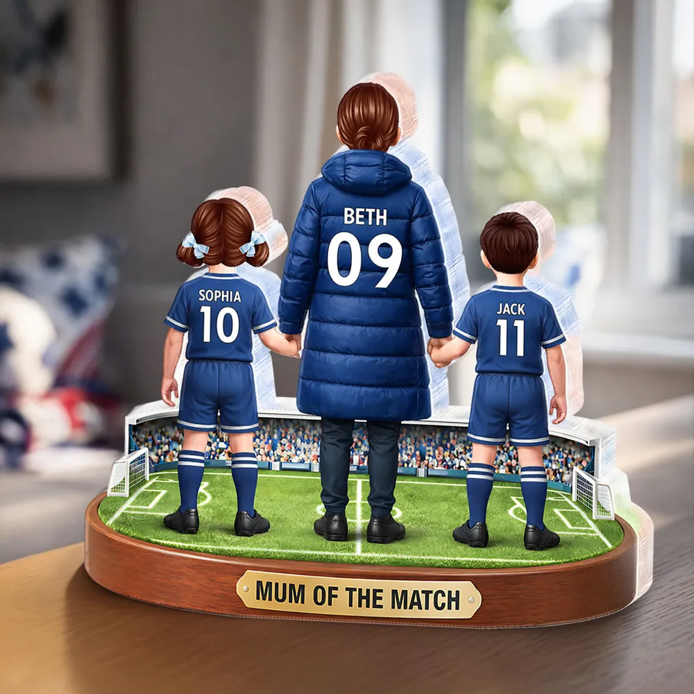 Personalized Shaped Acrylic Block Plaque Soccer Mom Holding Hands with Kids Keepsake, Mum of the Match Gift - Image 5
