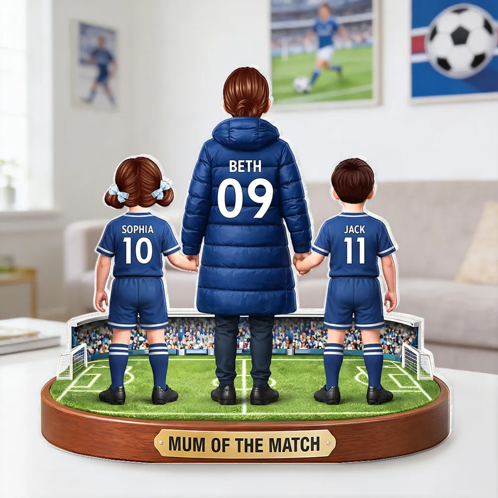 Personalized Shaped Acrylic Block Plaque Soccer Mom Holding Hands with Kids Keepsake, Mum of the Match Gift - Image 6