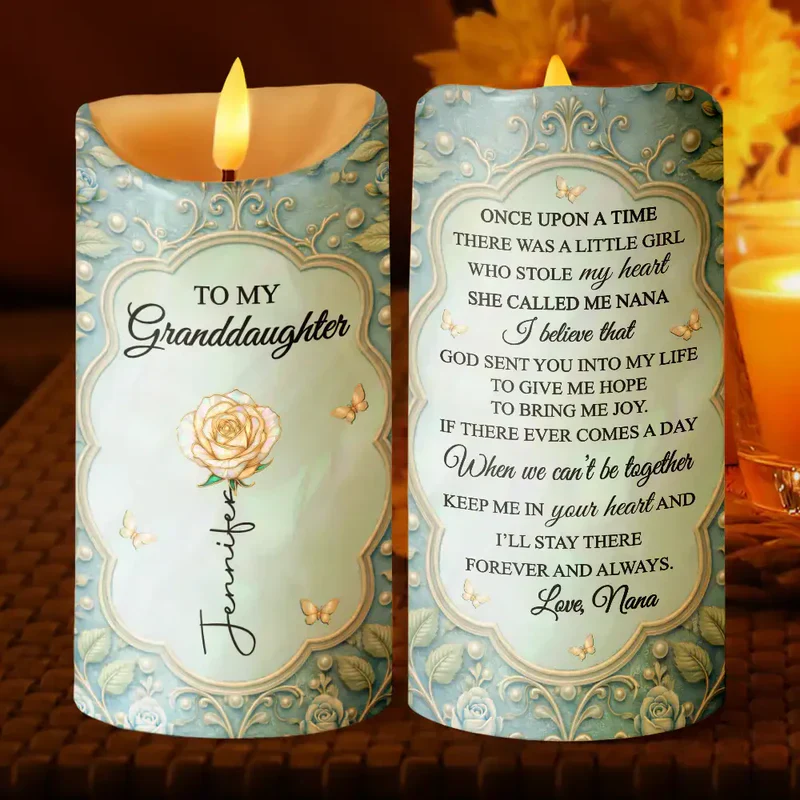 Personalized Flameless LED Candle for Granddaughter, Warm Glow Floral Butterfly Design, Unique Sentimental Gift - Image 2