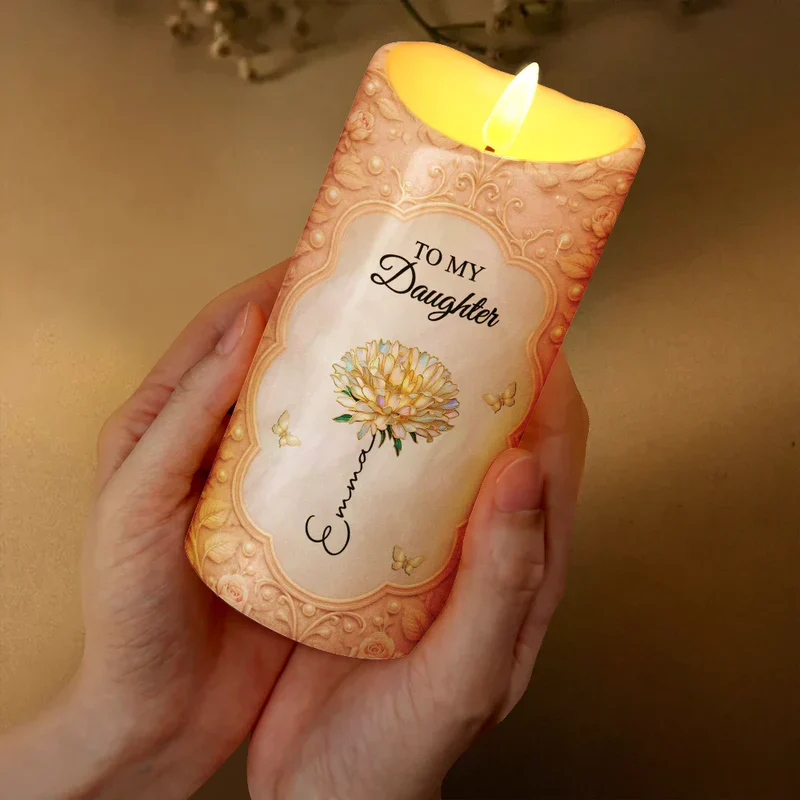 Personalized Flameless LED Candle for Granddaughter, Warm Glow Floral Butterfly Design, Unique Sentimental Gift - Image 3