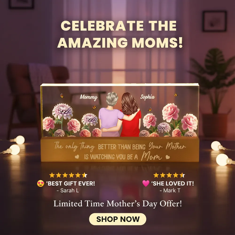 Personalized Block LED Light Plaque Mom and Daughter Hugging Floral Night Light, Unique Gift for Mom or Daughter - Image 7
