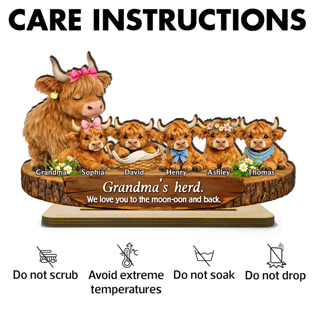 Personalized 2-Layer Wooden Plaque Highland Cow Family, Grandma & Grandpa's Herd, Unique Gift for Grandparents - Image 5