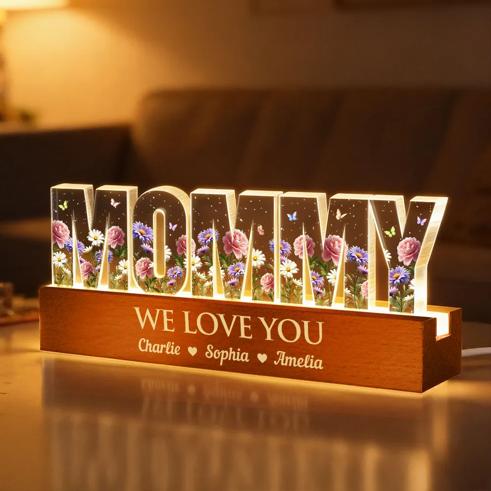 Personalized Block LED Light Plaque for Grandma with Floral Letters and Warm Glow, Unique Custom Gift for Family Love - Image 7