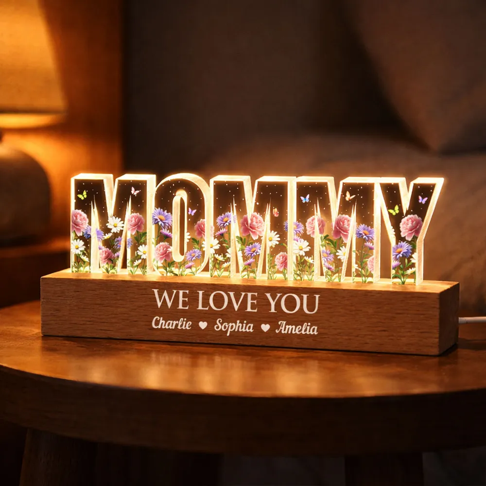 Personalized Block LED Light Plaque for Grandma with Floral Letters and Warm Glow, Unique Custom Gift for Family Love - Image 8