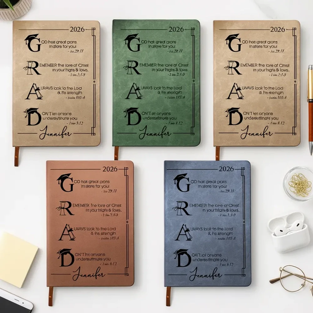 Personalized Leather Journal with Faith Graduation Quote, Unique Christian Gift for Her or Him - Image 2