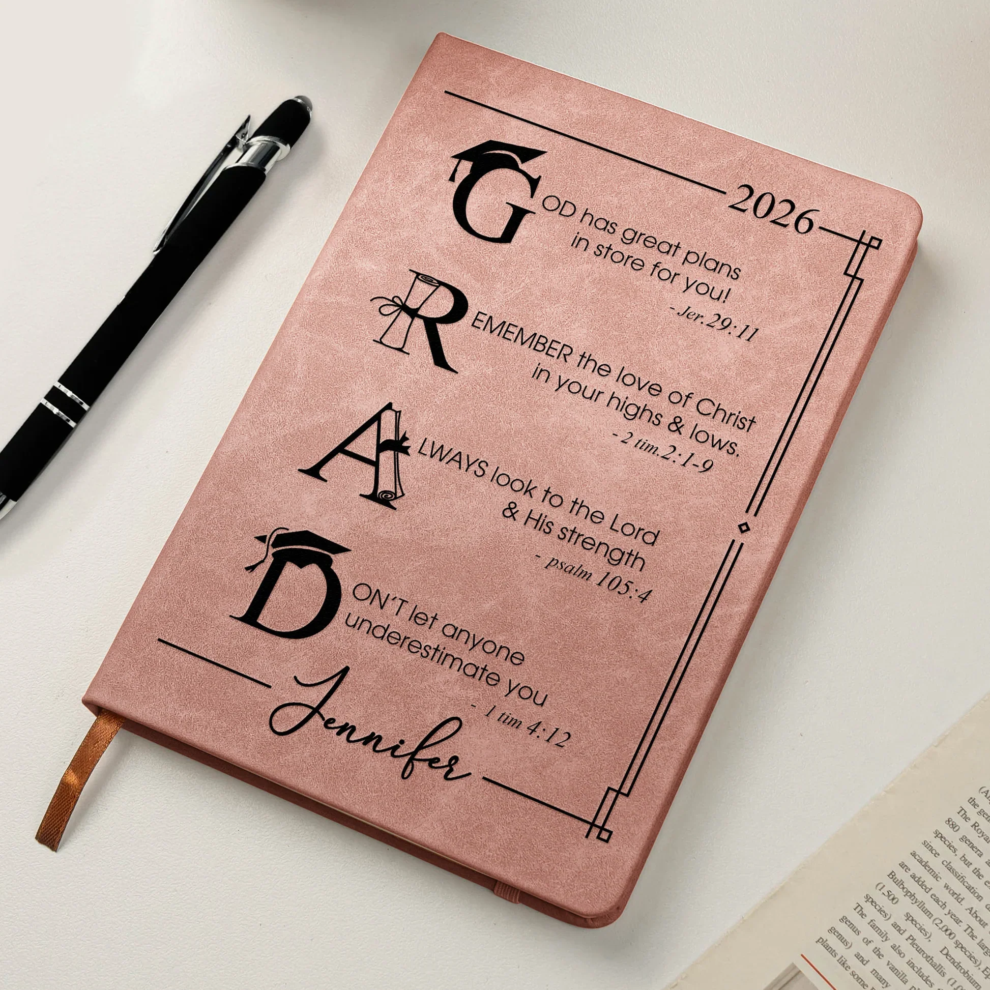 Personalized Leather Journal with Faith Graduation Quote, Unique Christian Gift for Her or Him - Image 7