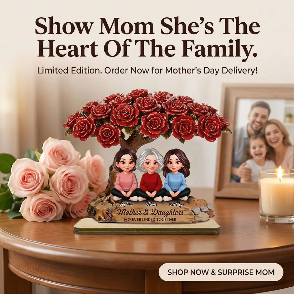 Personalized 2-Layer Wooden Plaque Rose Tree Mom and Daughters Cute Cartoon Keepsake, Unique Gift for Mom - Image 8