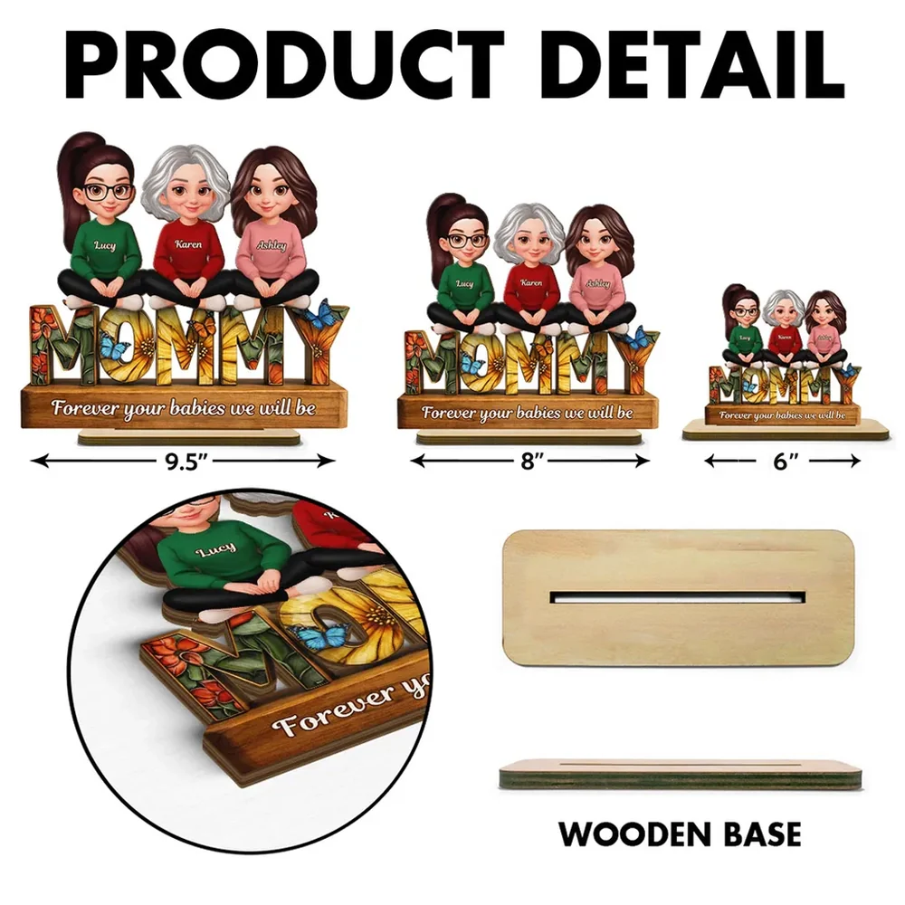 Personalized 2-Layer Wooden Plaque Mom Sign With Butterfly Art, Cute Cartoon Women Sitting, Unique Mother's Day Gift - Image 4