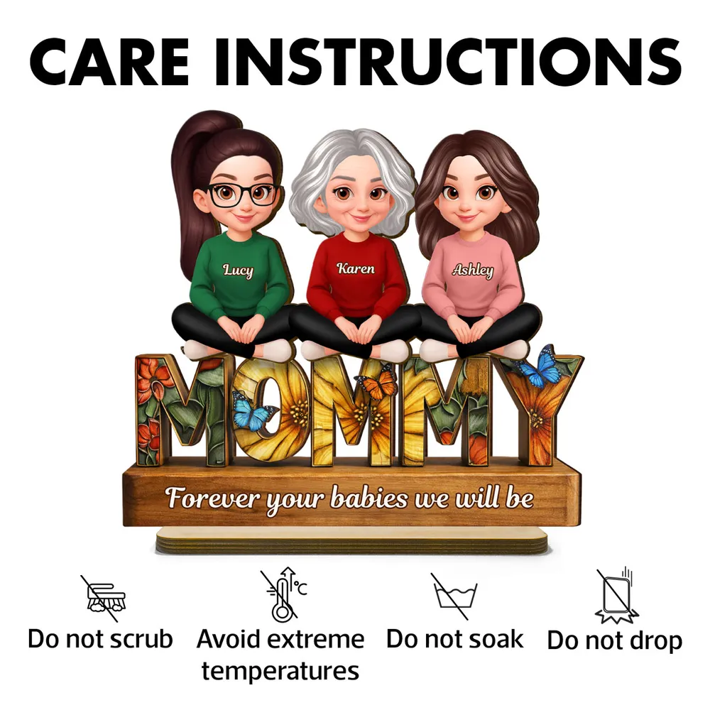 Personalized 2-Layer Wooden Plaque Mom Sign With Butterfly Art, Cute Cartoon Women Sitting, Unique Mother's Day Gift - Image 5