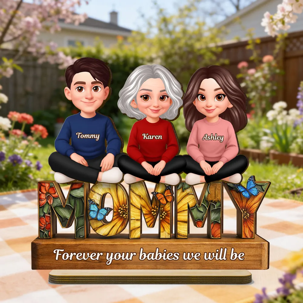 Personalized 2-Layer Wooden Plaque Mom Sign With Butterfly Art, Cute Cartoon Women Sitting, Unique Mother's Day Gift - Image 7