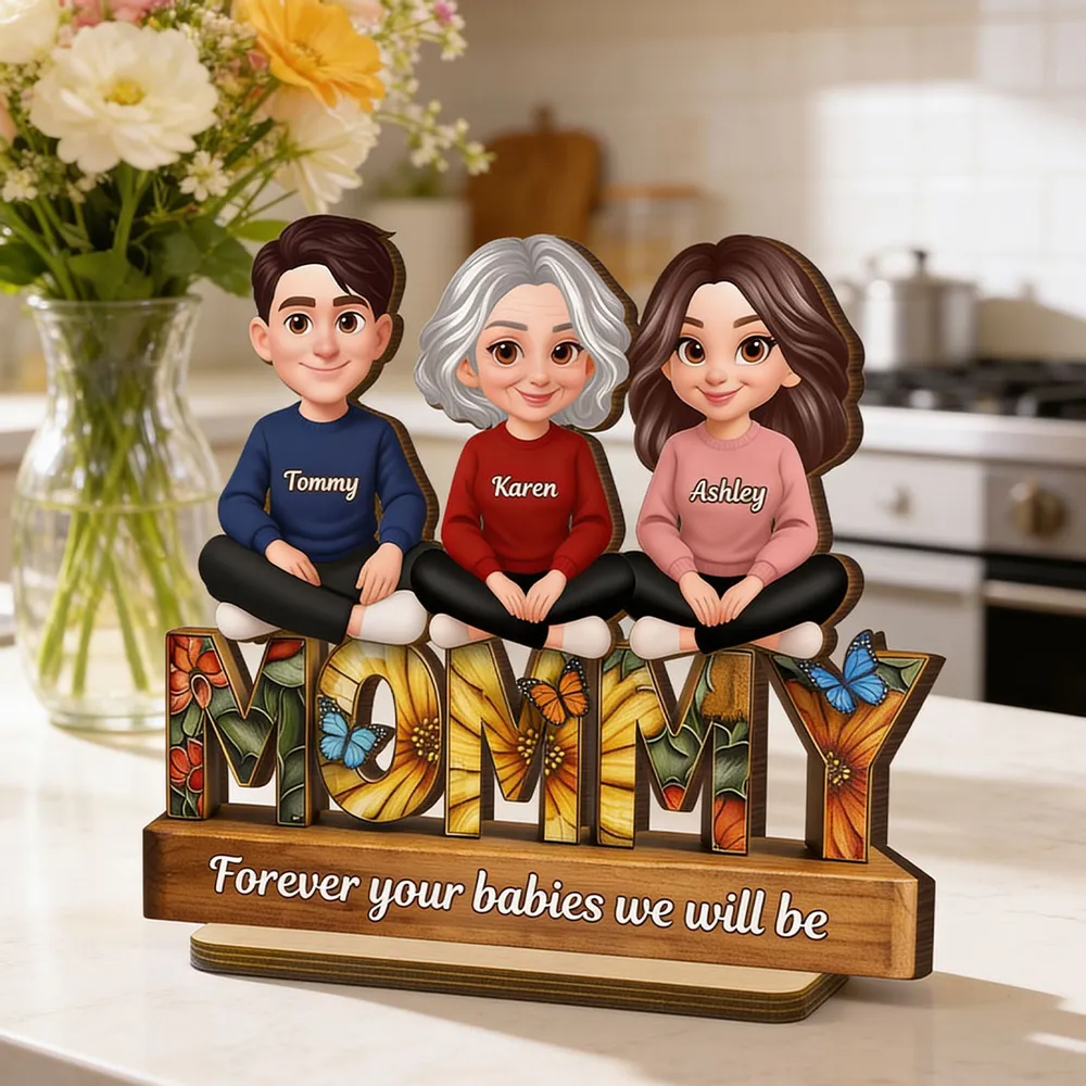 Personalized 2-Layer Wooden Plaque Mom Sign With Butterfly Art, Cute Cartoon Women Sitting, Unique Mother's Day Gift - Image 8