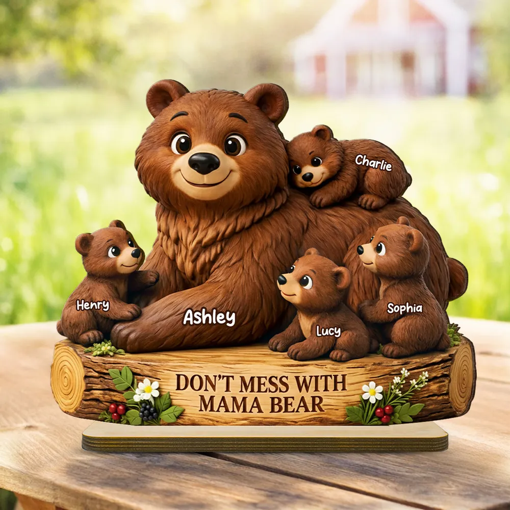 Personalized 2-Layer Wooden Plaque Mama Bear With Cubs, Unique Mother's Day Gift for Mom, Warm Family Keepsake Decor - Image 3