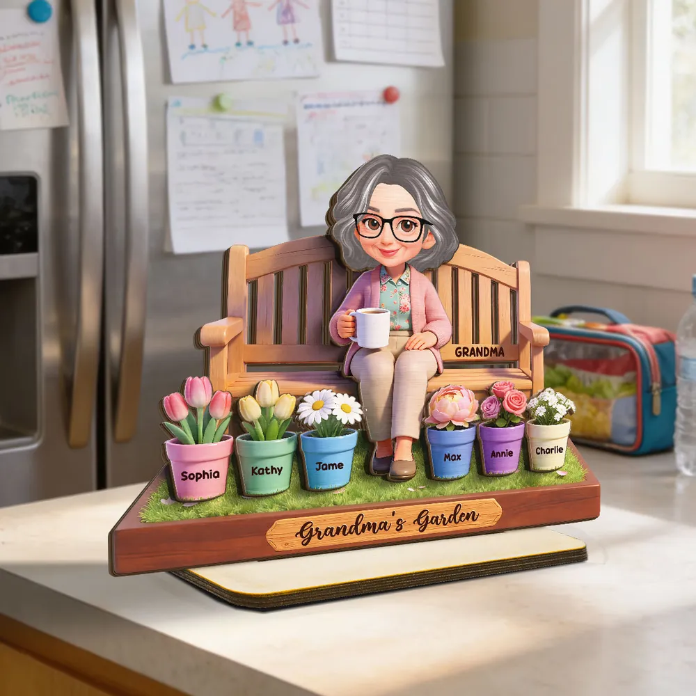 Personalized 2-Layer Wooden Plaque Grandma's Garden Bench Scene for Grandma, Sweet Family Keepsake Gift - Image 3