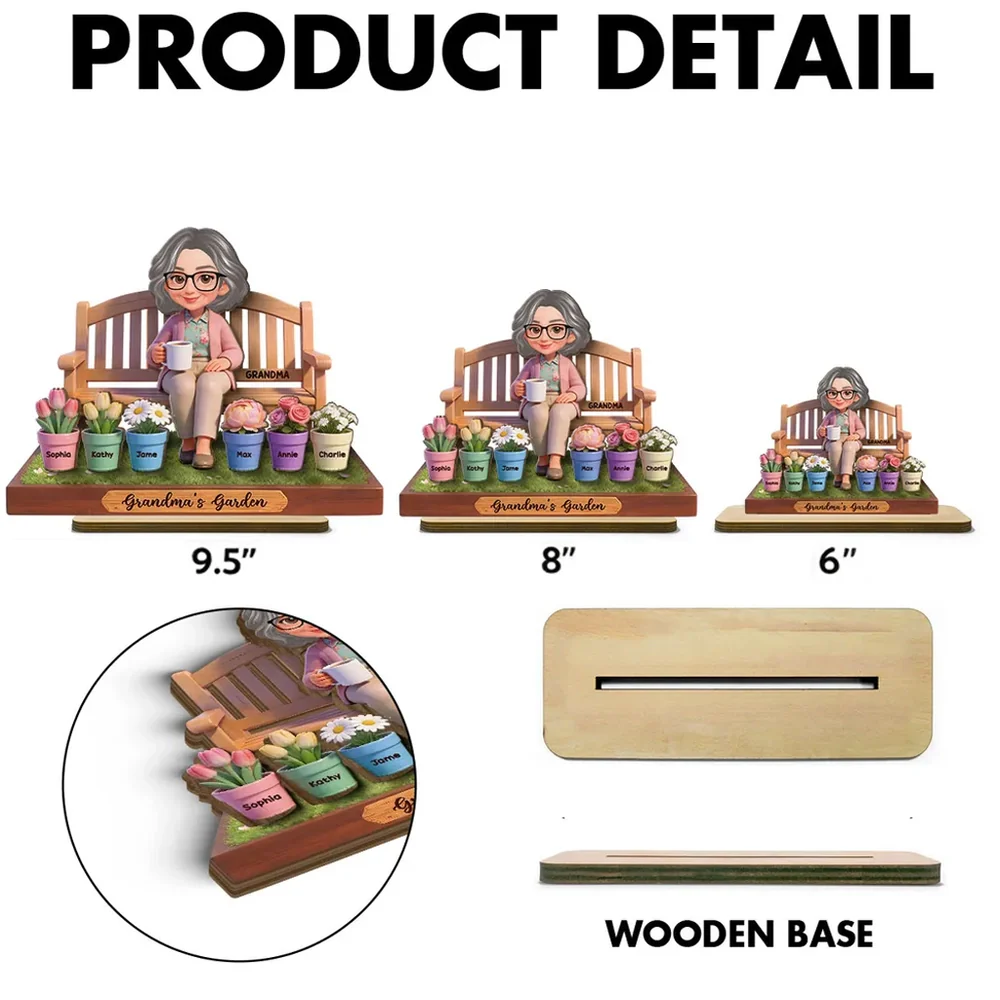 Personalized 2-Layer Wooden Plaque Grandma's Garden Bench Scene for Grandma, Sweet Family Keepsake Gift - Image 4