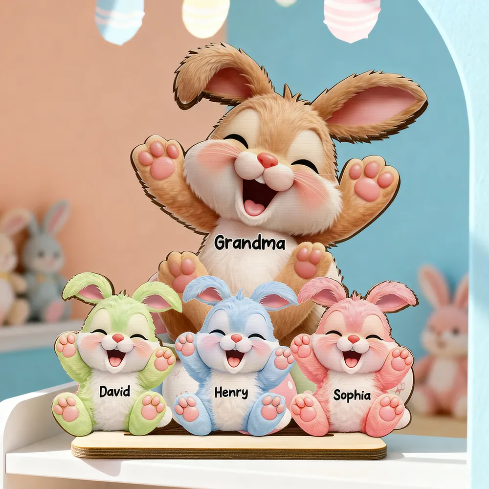 Personalized 2-Layer Wooden Plaque with Grandma Bunny and Little Bunnies Easter Table Decor, Unique Gift for Grandma - Image 2