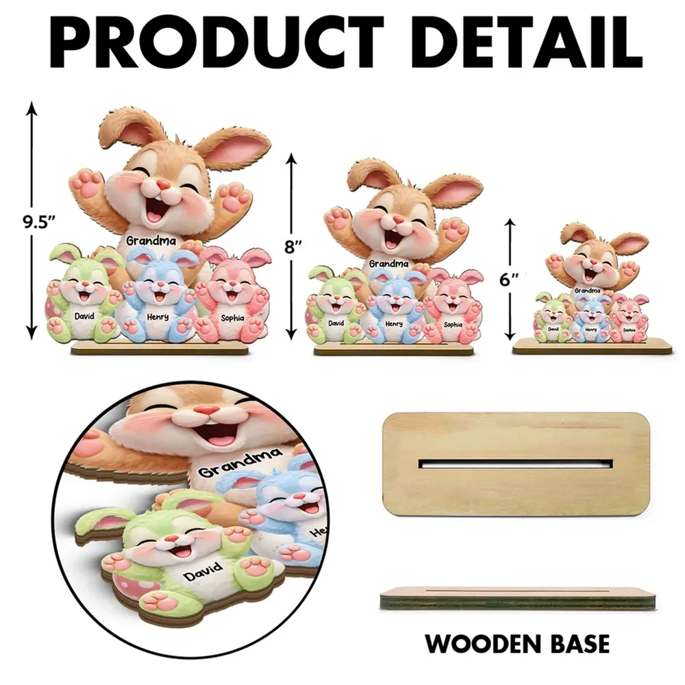 Personalized 2-Layer Wooden Plaque with Grandma Bunny and Little Bunnies Easter Table Decor, Unique Gift for Grandma - Image 4
