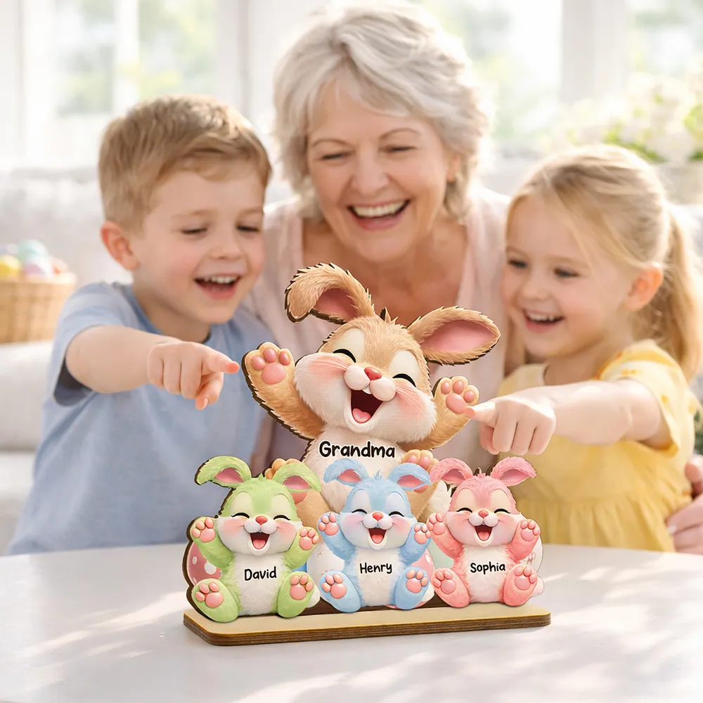 Personalized 2-Layer Wooden Plaque with Grandma Bunny and Little Bunnies Easter Table Decor, Unique Gift for Grandma - Image 6
